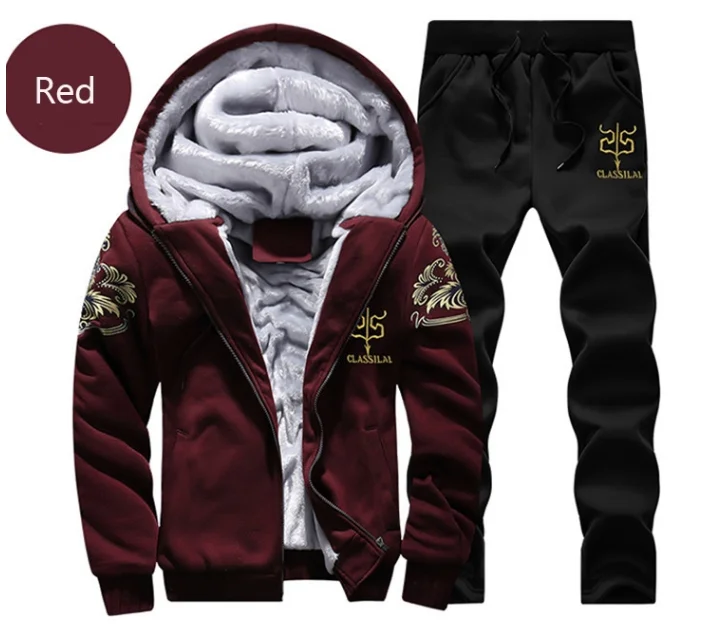 
Cheap OEM Wholesale High quality tracksuit Men Thicken Fleece 2 Piece Plain Hoodies Men Zipper Tracksuit Set 