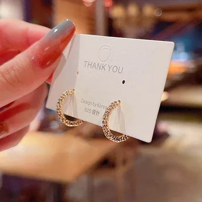 

Ins Trendy Gold Plated Cubic Zircon C Shape Earrings Bling Bling Silver Plated Diamond Hoop Earrings For Girl