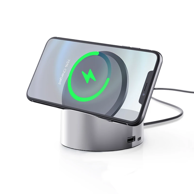 

Portable For Iphone Wireless Charging Stand 15W With 3 Output Ports Foldable Wireless Charger Station, Black white