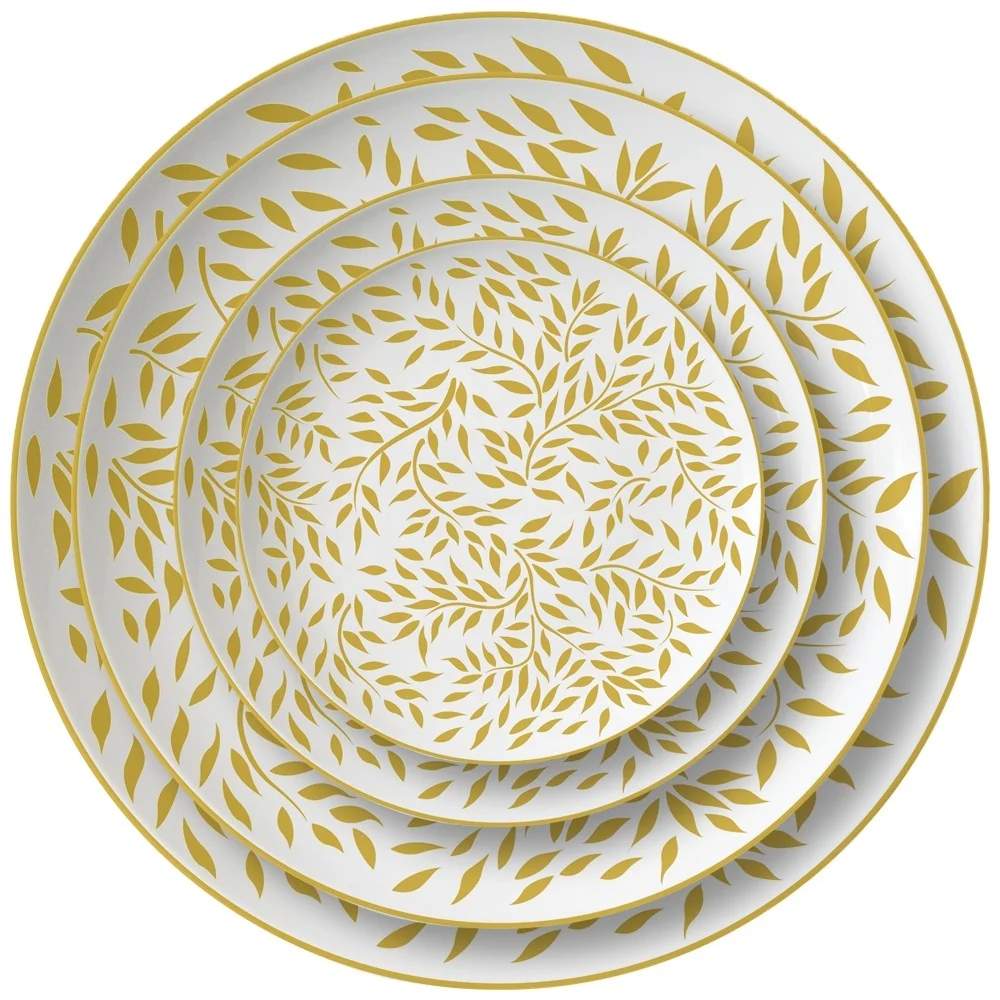 

The hotel wholesale gold leaf set of four bone China dinner plates