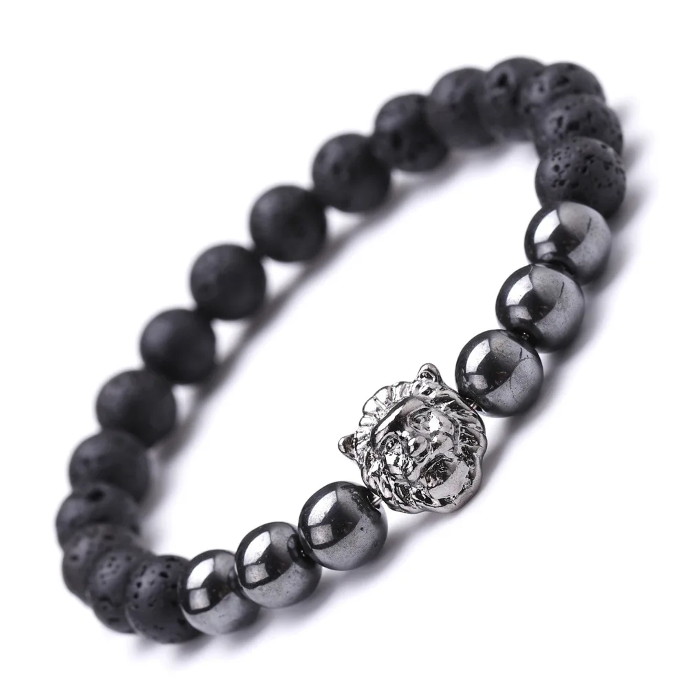 

Bestone Natural Stone Charm Energy Lava Hematite Black Agate Men Women Unisex Crystal Beads Bracelet