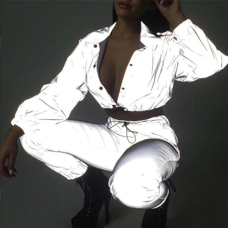 

Nibber C1732631Y2K Reflective women fashion full sleeve turn-down collar button drawstring outfit female street casual jackets