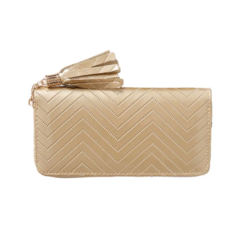 

Pure Color PU Bright Leather Fringed Wave Pattern Embossed Women's Korean Style Long Single Pull Soft Face Olutch Wallet