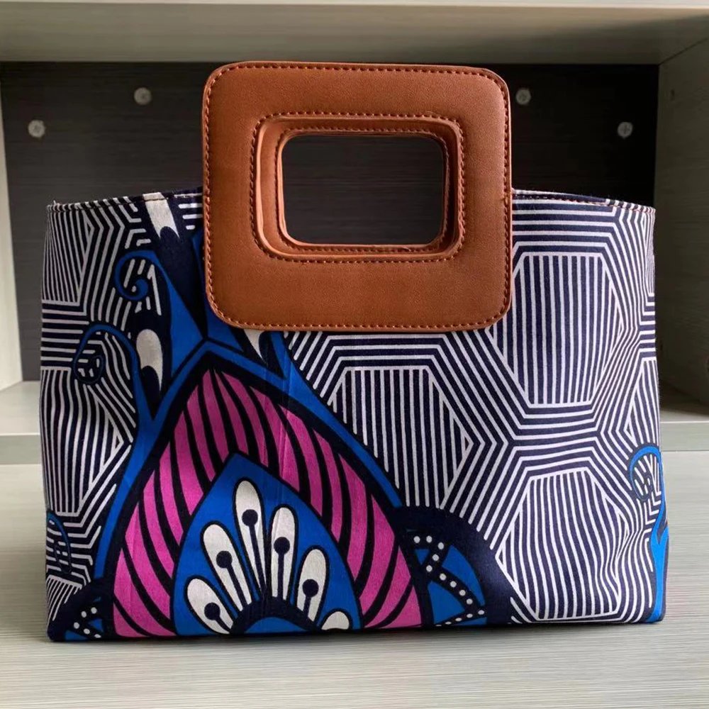 

The square wrist bag design customized African wax cloth printing portable bag, As pictures