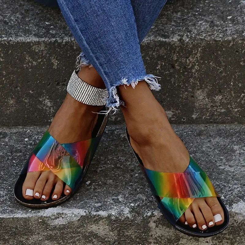 

African summer hot sale new arrivals shoes europe american women patchwork color outdoor beach slippers, Picture color