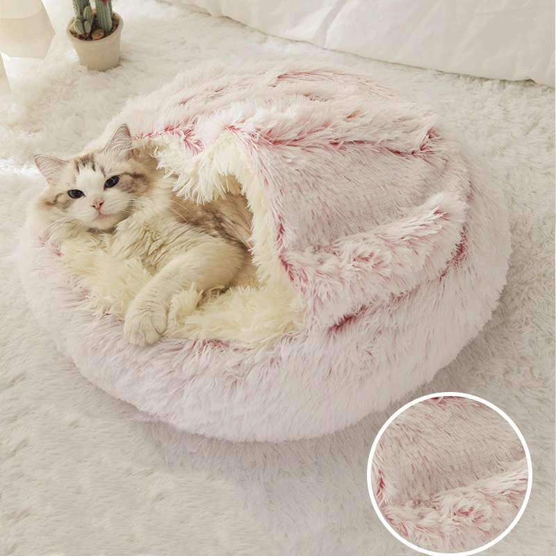 

50CM Winter Cat Bed Warm Cat Mat Round Long Plush Sofa Soft Sleeping Cushion Pet Basket Bed For Cat Nest Pet Bed Drop Shipping