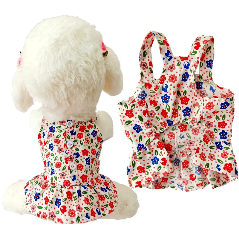 

New 2021 Summer Cute Cat Puppy Clothes Floral Flower Print Sling Dress Dog Clothing Wholesale, 1 colors