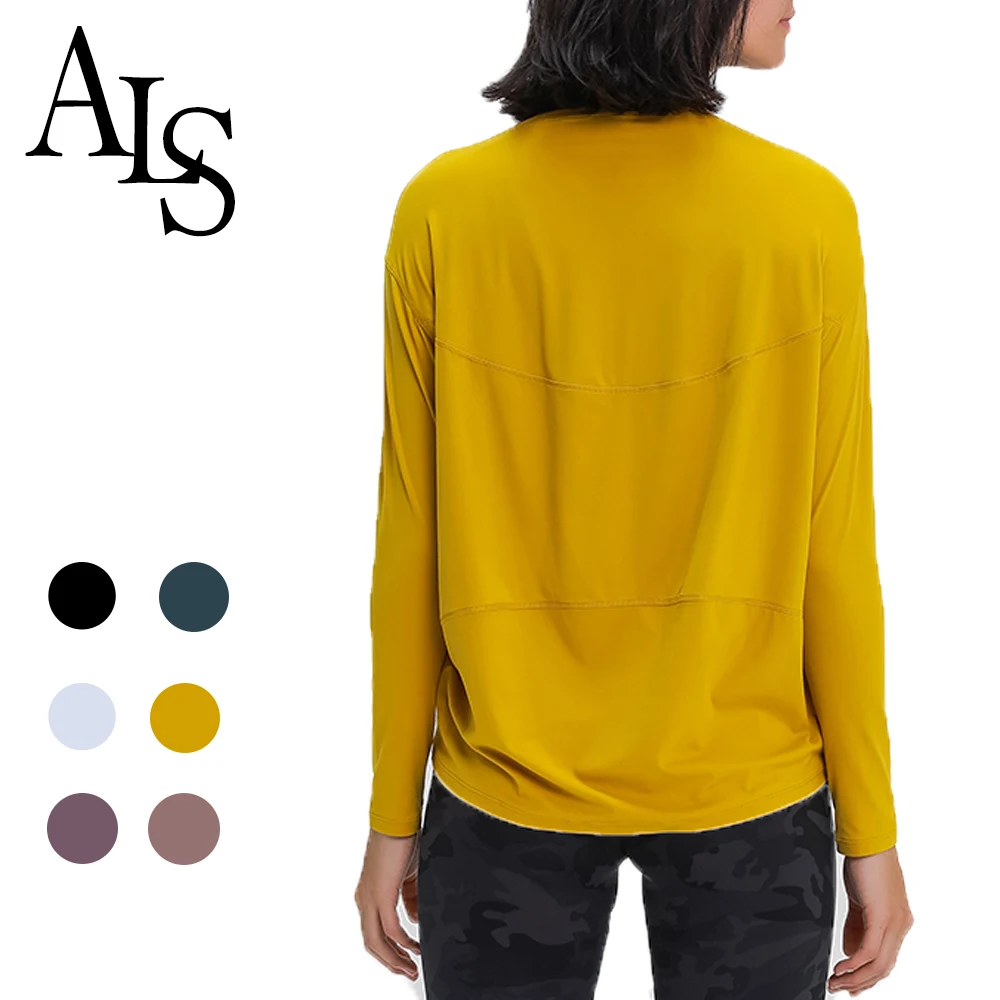 

Wholesale High Quality Nylon Sports Gym Wear Casual Simple Loose Long Sleeves Tshirt Plus Size Top Women