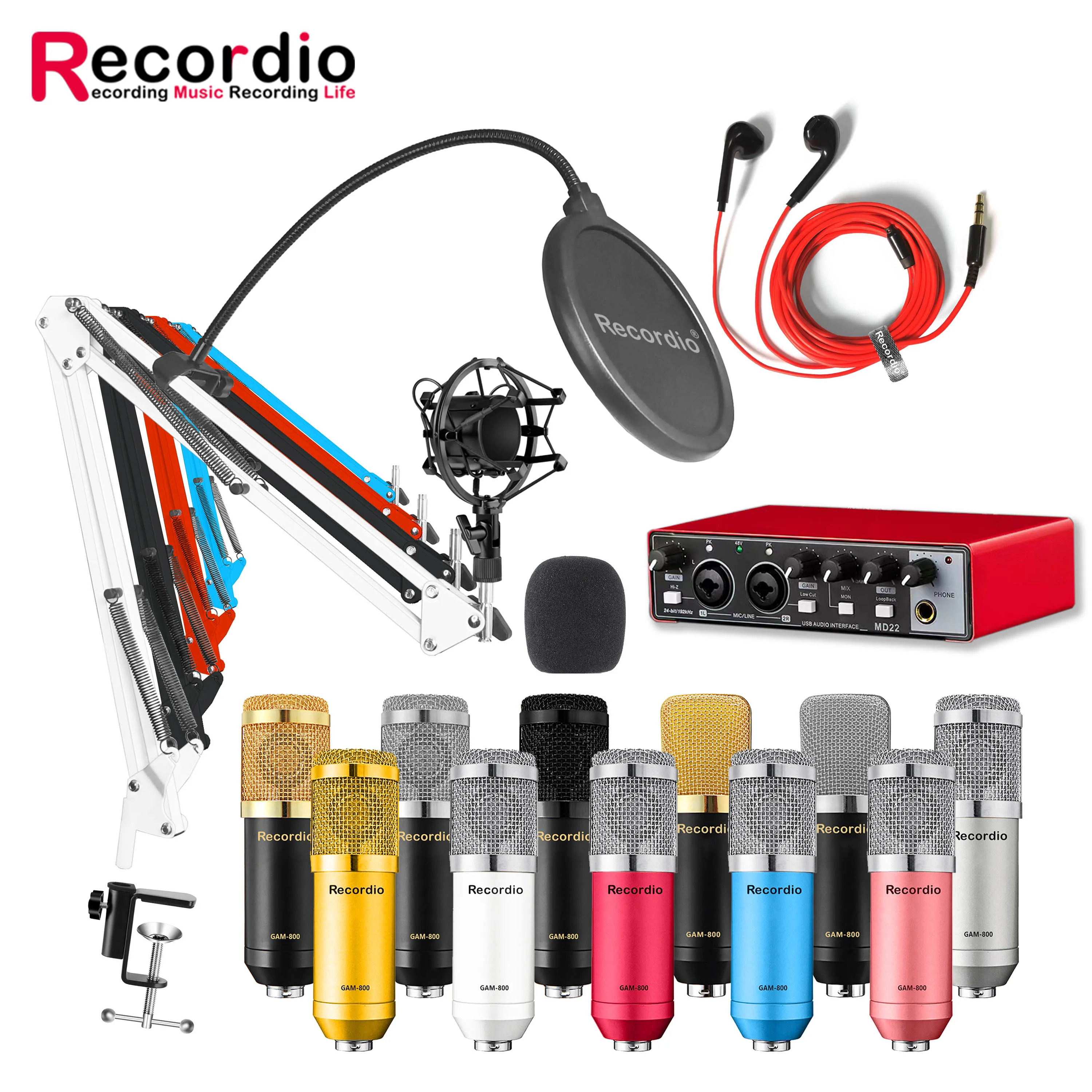 

GAM-800AI Professional Condenser Microphone MD22 Sound Card set for webcast live recording