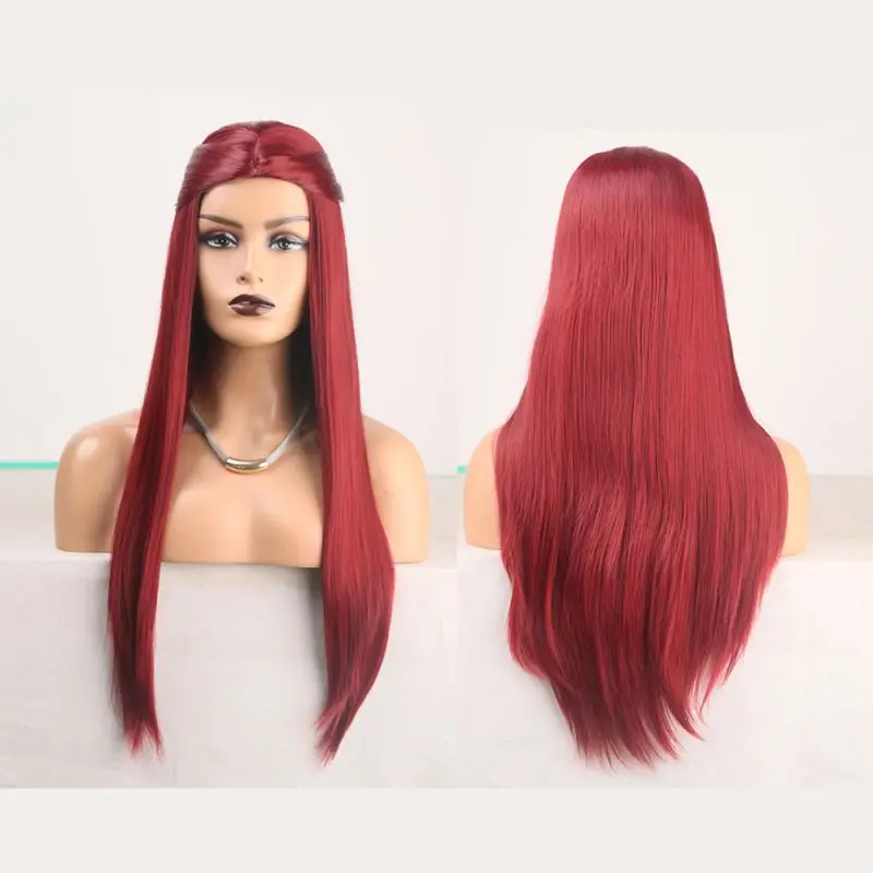 

red Wig European and American women's wig long straight hair front lace chemical fiber women's human hair wigs