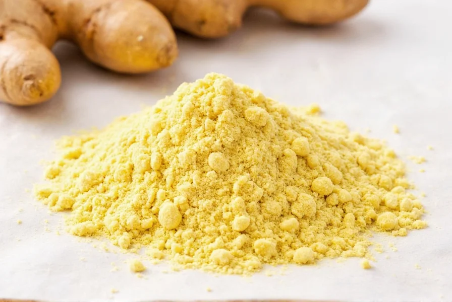 Fresh ginger root next to ginger powder showing visual comparison