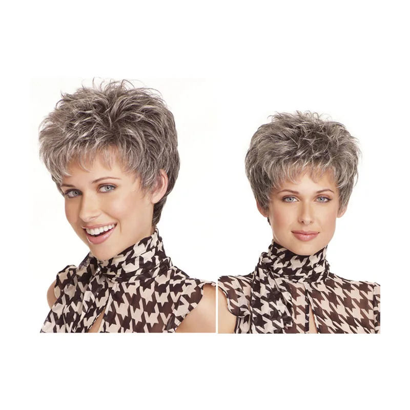 

short hair wig for white and black women gray gradient color short bob curly party wig synthetic hair extension