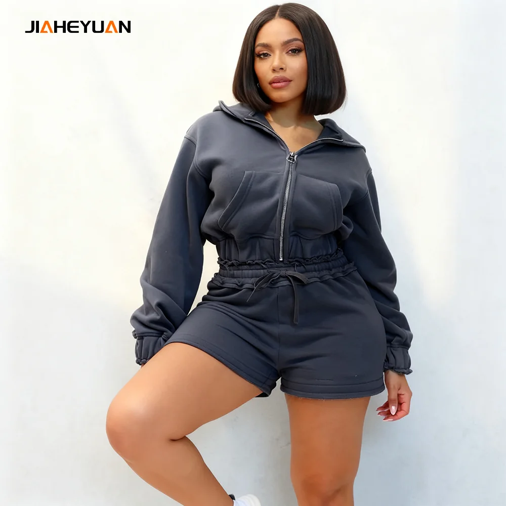 Custom 500gsm Puff Printing Two Piece Acid Wash Clothing Set Women High Quality Cropped Hoodie and Shorts Set Women Jogger Set