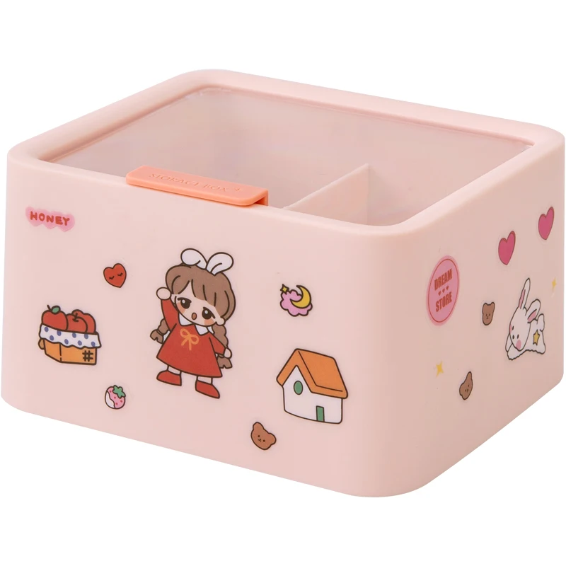 

W&G 2021 New Desktop Makeup Remover Cotton Swabs Box with Lid Student Dormitory Artifact Dust-proof Kawaii Storage Box, White,pink,blue