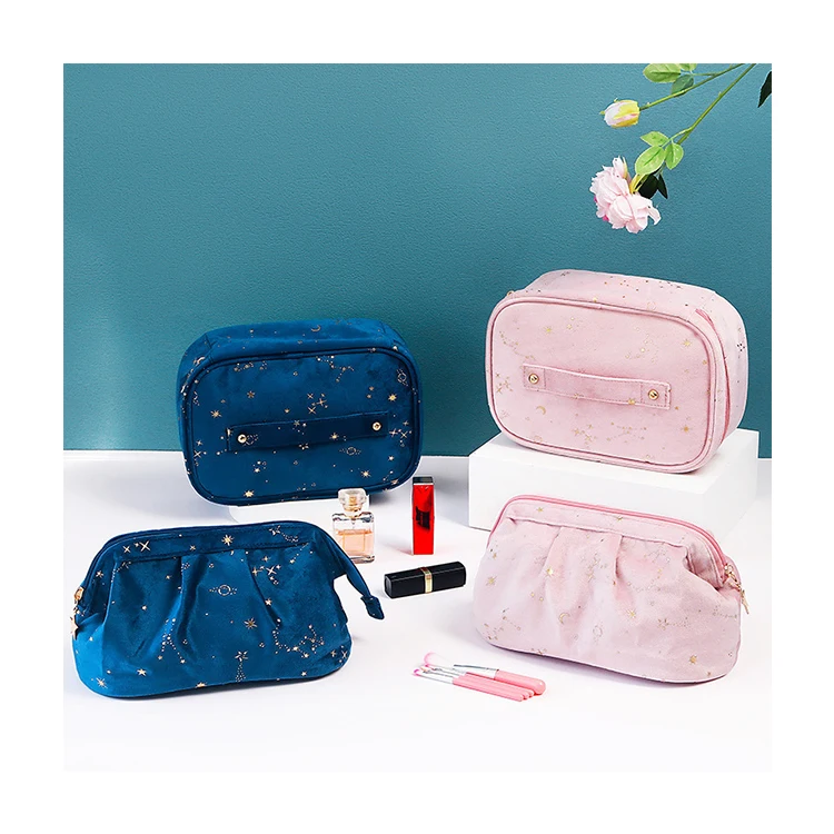 

Custom Logo 2 in 1 Star Luxury Velvet Shell Travel Cosmetic Bag For Women, Customized color