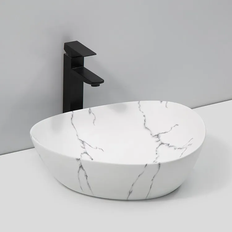 white-marble-sink-bathroom-9637-P-509-side-front-view-matte-white-organic-silhouette-grey-vein-lines