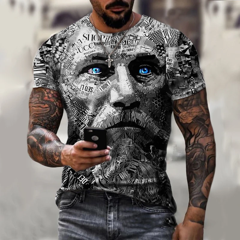 

Vintage Warrior Avatar Print Oversize Men T-shirt Short Sleeve O-Neck Fashion Streetwear Men T Shirt 2021 New Summer Casual Tops