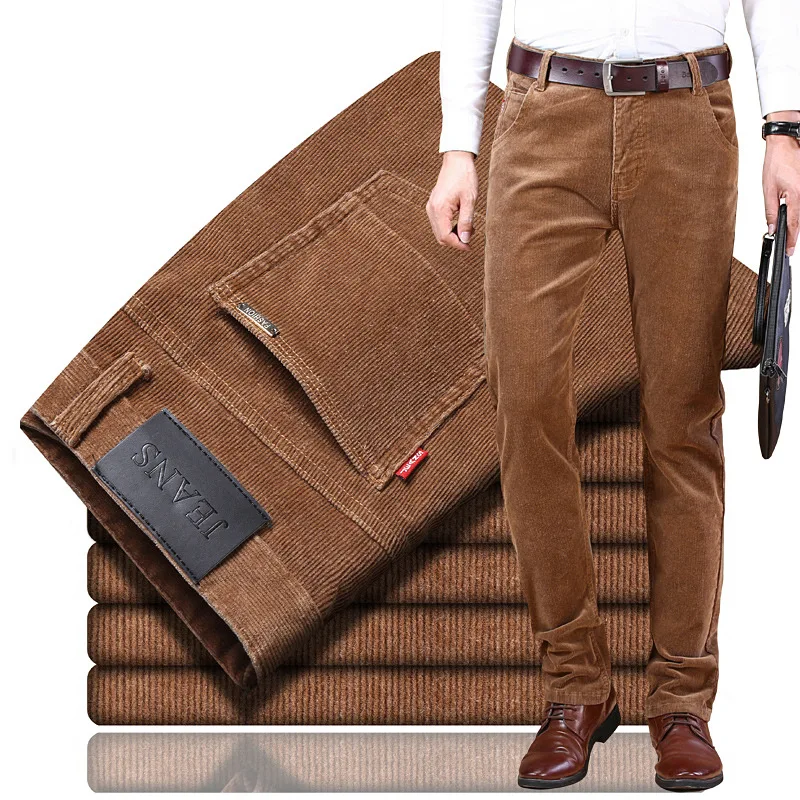 

Mens Casual Slim Fit Straight Long Trousers Formal Dress Leisure Pants Loose Corduroy Pants For Men, Picture