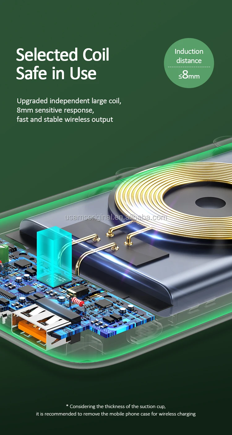 USAMS Compact High Capacity 10000mAh QC3.0 PD Power Bank Wireless Fast Charger 10W with Suction - ANKUX.COM