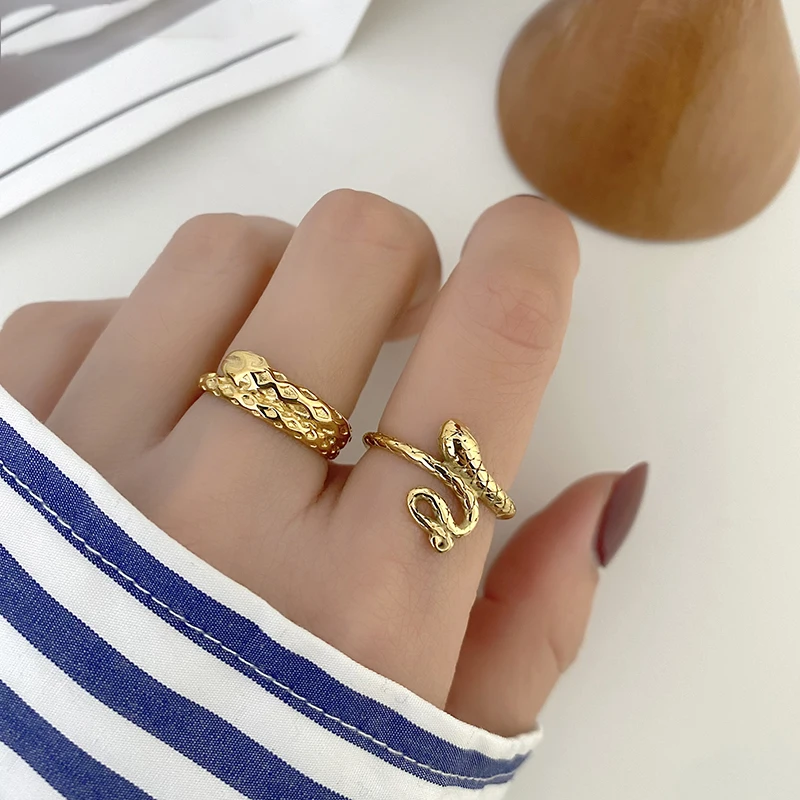 

2 Designs Curl Coiled Snake Rings Circle Geometric 18K Gold Plated Jewelry Statement Minimalist Stainless Steel Jewelry 2021 Hot