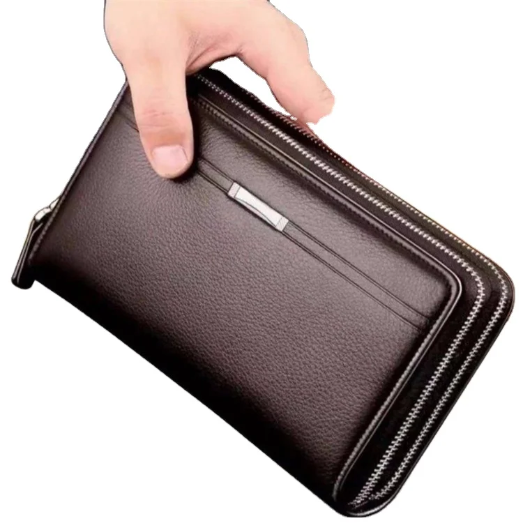 

Men's new leather clutch business large-capacity key phone Coin Purse Card Holder double zipper long wallet, 2 colors