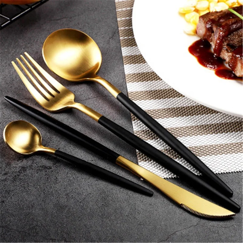 

Rose Gold Tableware Stainless Steel Cutlery Set Western Food Tableware Luxury Fork Teaspoon Knife Cutlery Set, As picture