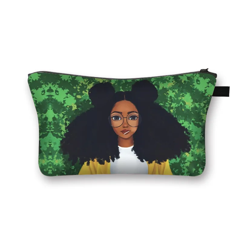 

Black Afro Girl Waterproof Cosmetic Bag Customize Pouch Make Up Toiletry Women Makeup Organizer, As pictures or customized