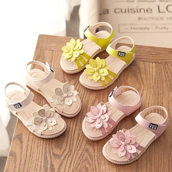 

2020 Children Girl Flower Shoes Kid Summer Sandals, White, pink, yellow