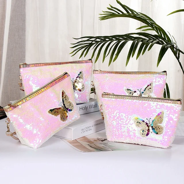 

New Arrival Ladies' Glitter Cosmetic Bag Butterfly Sequin Shiny Cosmetic Makeup Handbag