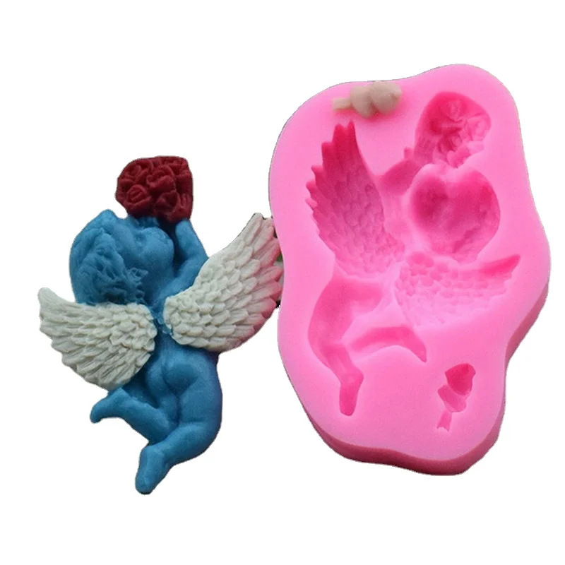 

Angel Baby Holding Roses Shape Fondant Silicone Mold Chocolate moldes silicon para reposteria cake topper party decoration, As picture
