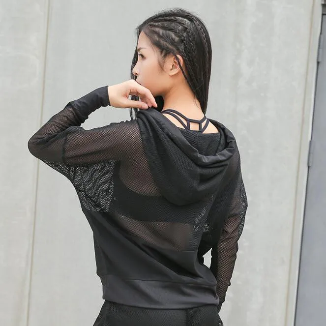 

Fitness Jackets Coats Sportswear Women Hoodies Hollow Mesh Sweatshirt