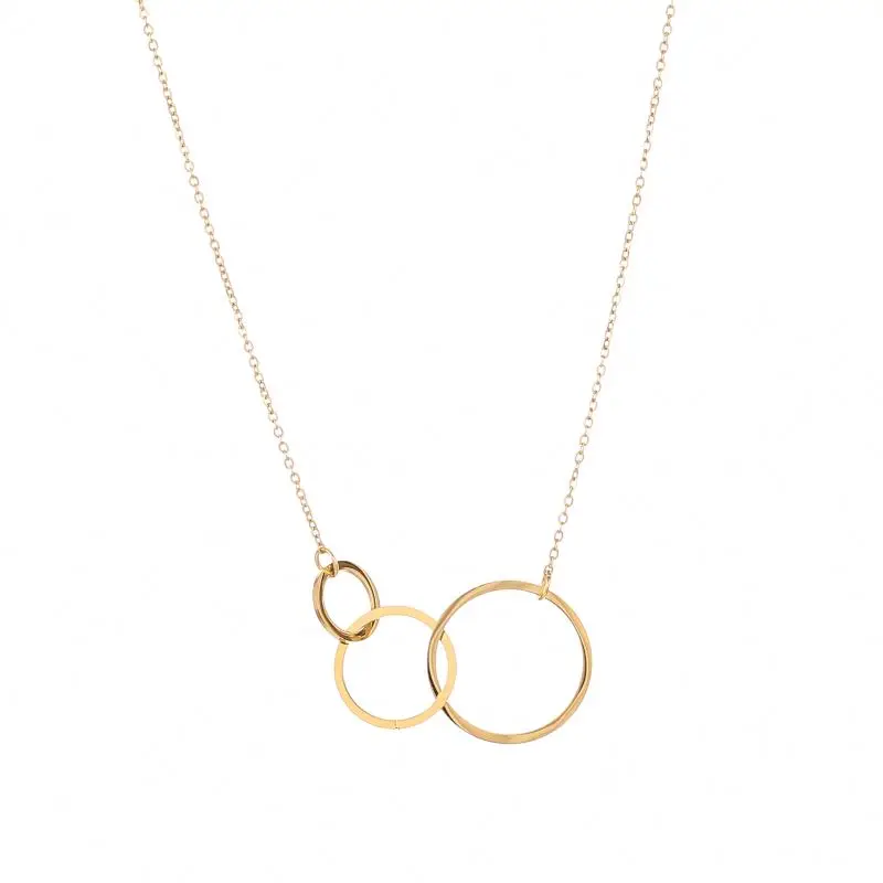 

Non Tarnish Gold Plated Adjustable Stainless Steel Crossed Three Circles Pendant Necklace