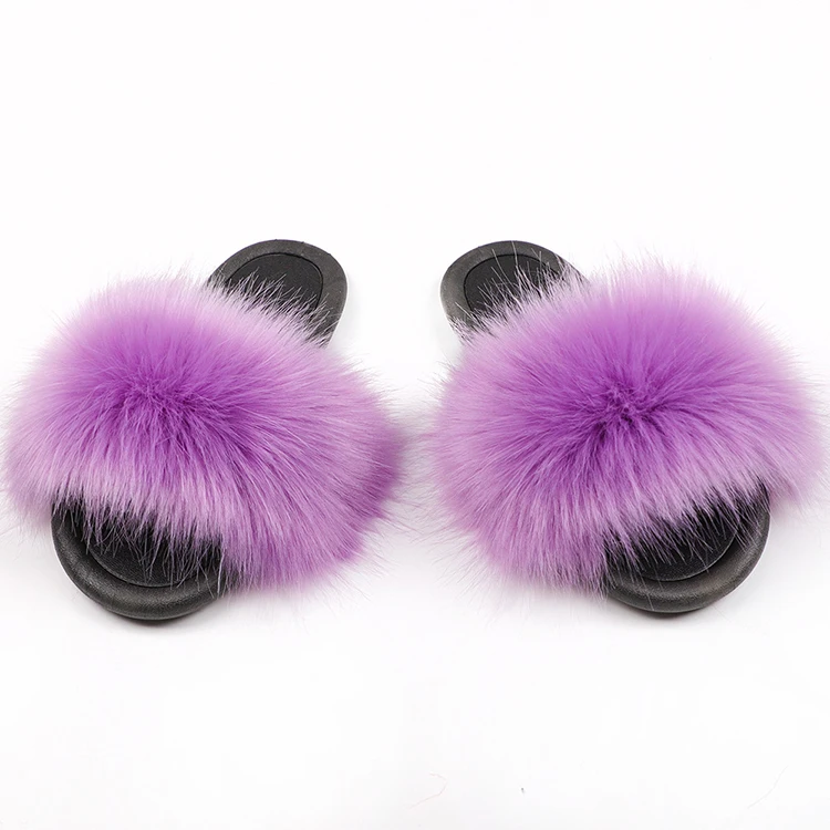 

New Design Wholesaler Resell Soft Fur Slide Fox Fur Slippers Night Slippers for Women, 6 colors as pictures