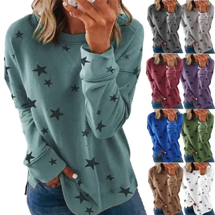 

Hot Sale Plus Size Women Clothing Ladies Blouse Long Sleeve T-Shirt Star Print Hoodie Graphic T Shirts Women