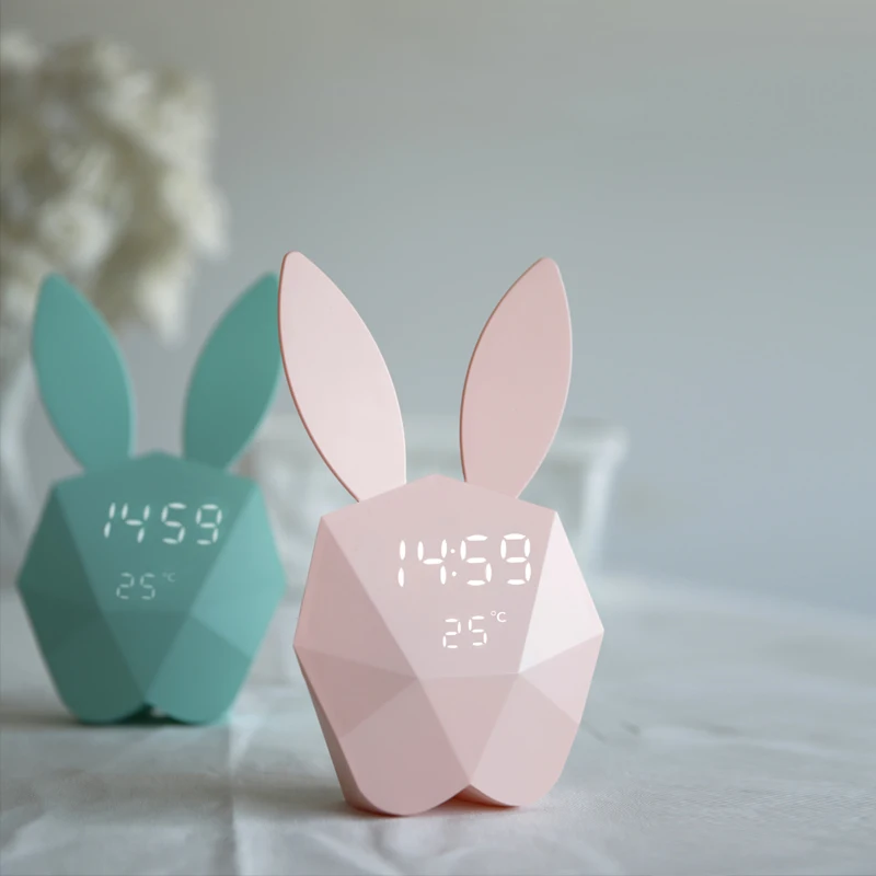 

Rabbit bunny New Voice control pop-up Led Digital Alarm Clock with motion sensor and led light