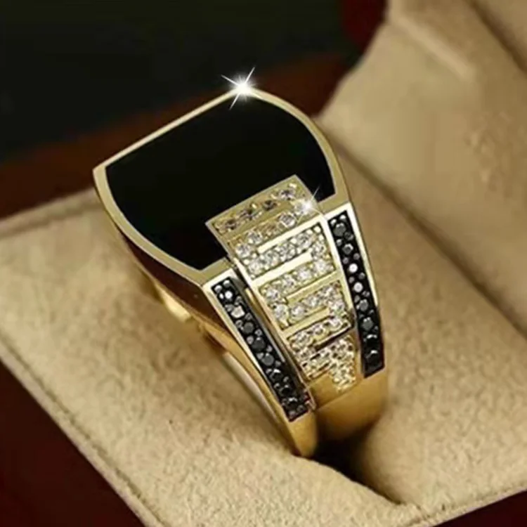 

Men's Hip Hop Punk Black Gemstone Ring Fashion Geometric Ring
