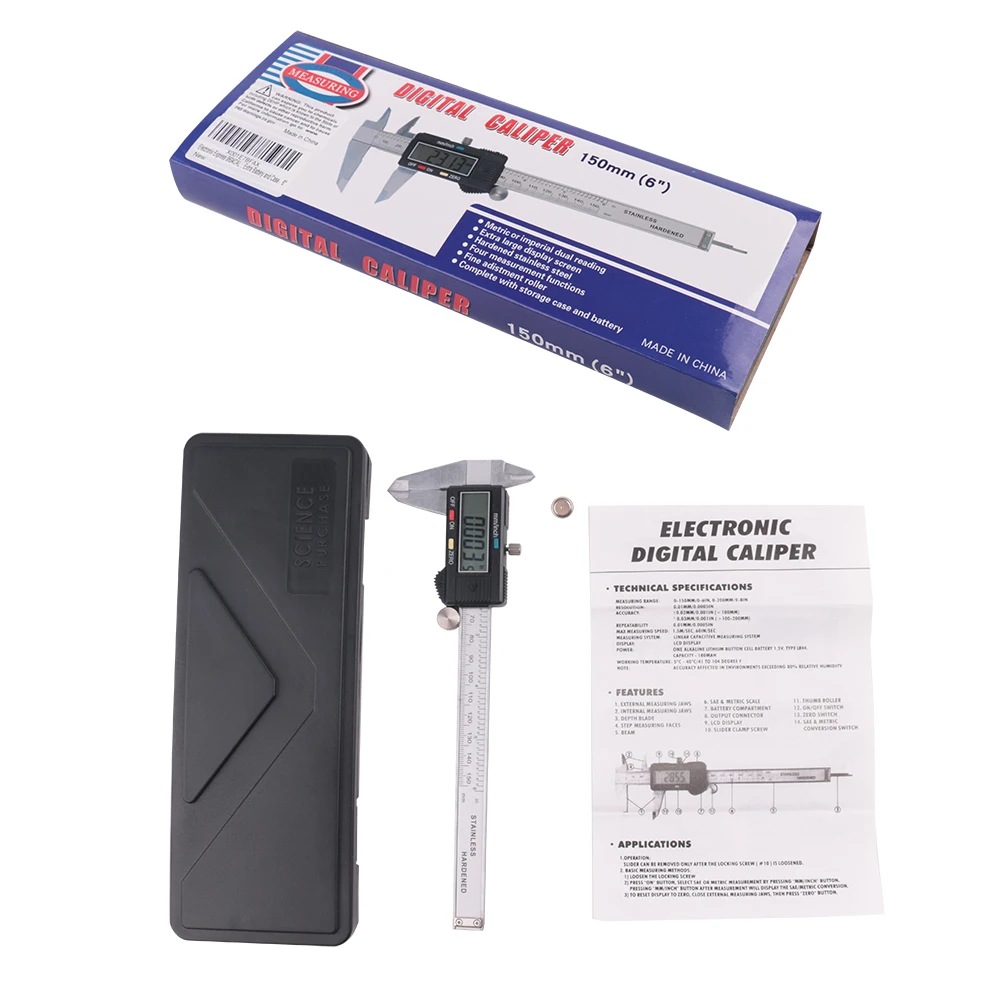 

Stainless Steel Electronic LCD Digital Vernier Caliper Gauge Micrometer with Carrying Case Caliper stock ready to ship