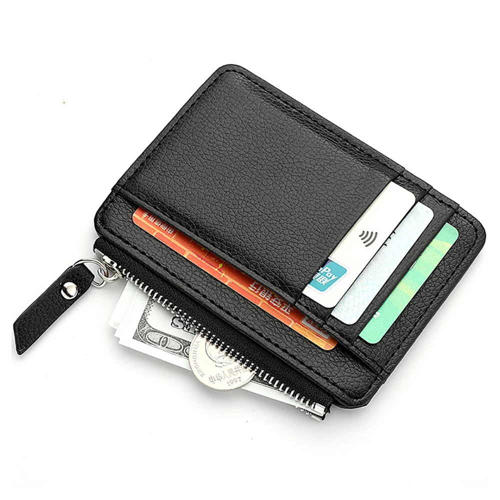 Wholesale wallet custom embossed trademark PU leather zipper bracket thin soft leather clip suitable for men