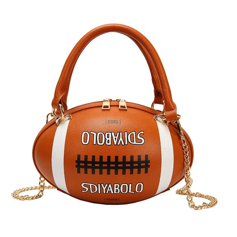 

2020 Unique Oval Shape PU Leather Ladies Purses Golden Chain with Handle Women Rugby Handbag and Wallet