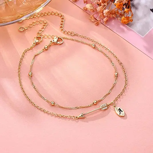 

Stainless Steel Gold Plated Personalised Leaf Letter Layering Initial Anklet Bracelets Jewelry Cute Bag Gift