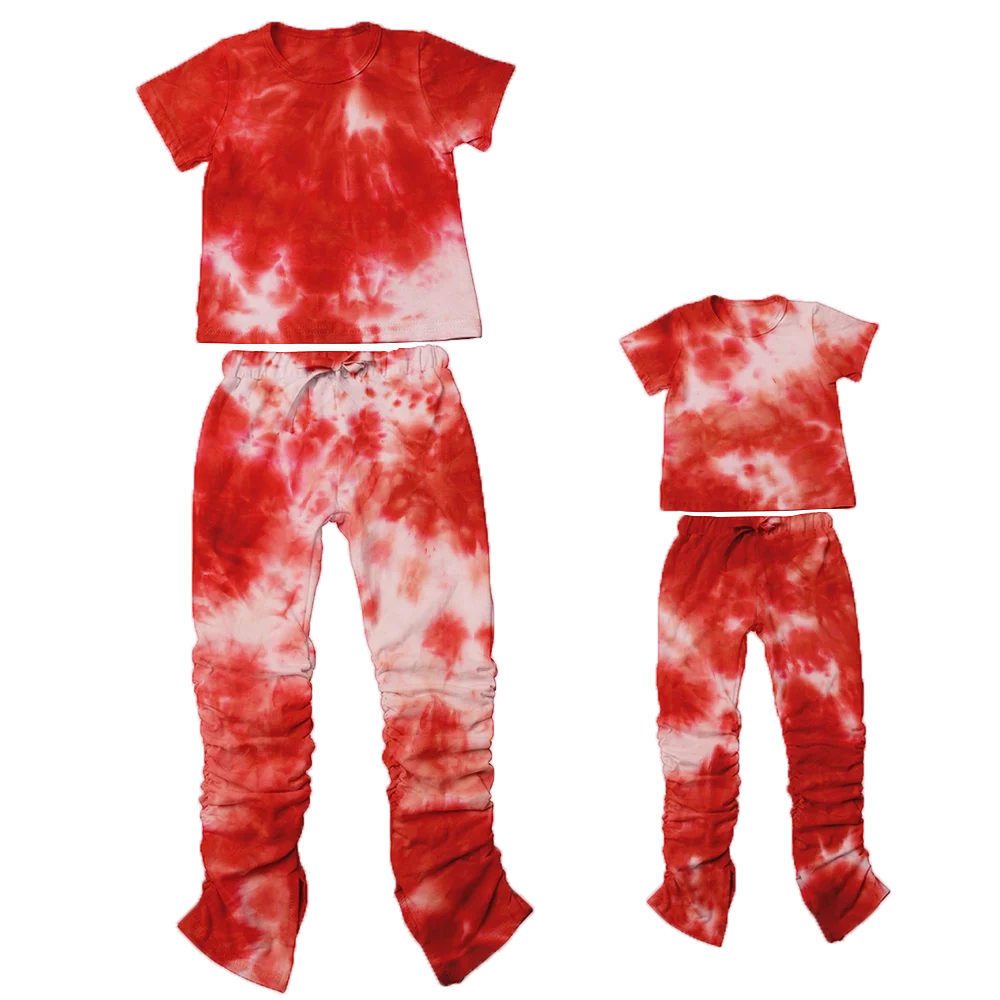 

2020 Wholesale Tie Dyed Kids Fall Clothing Set 2pcs Mommy and me Outfits Causal Jogger Set Kids Stacked Pants Set, Customized color