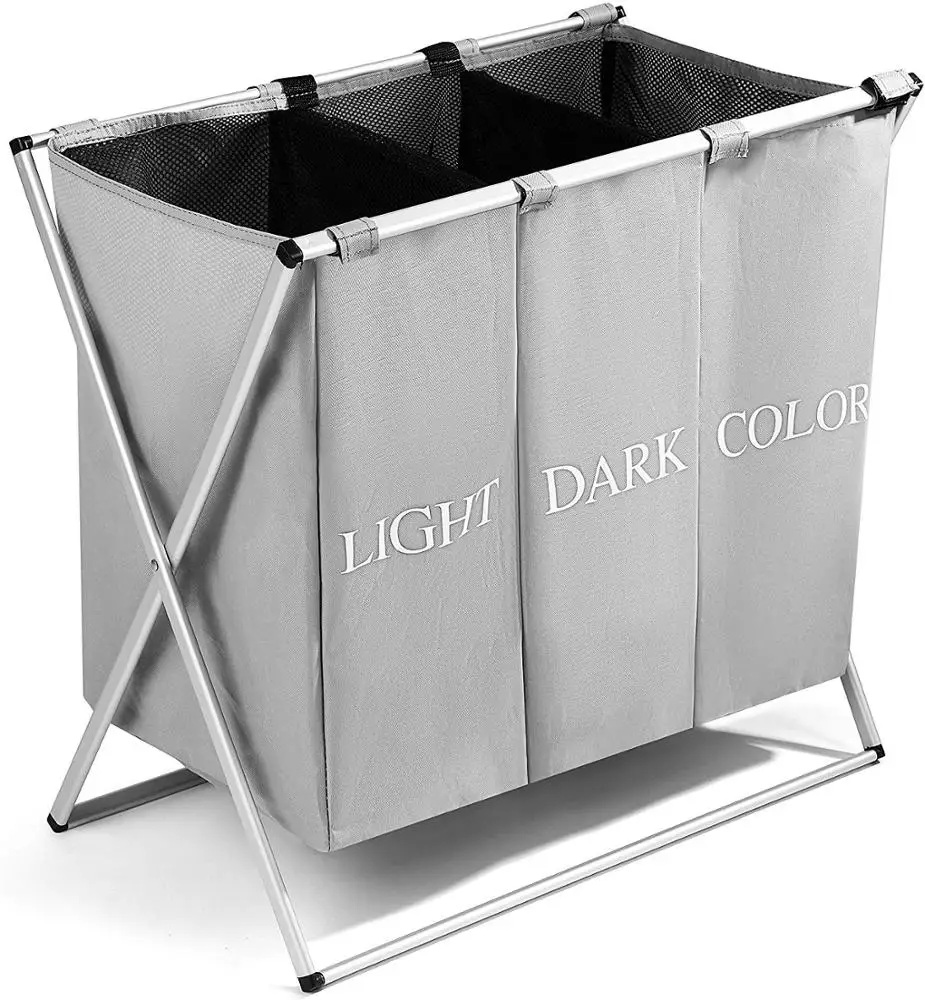 

Laundry Hamper with Waterproof Bags Folding X-Frame 3 Sections Dirty Laundry Basket for Home Use, Customized color