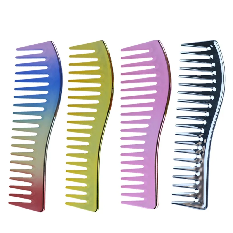 

wholesale Custom Logo Printed Curved Electroplate Wide Tooth Plastic Hair Comb salon comb wide tooth comb, Customized color