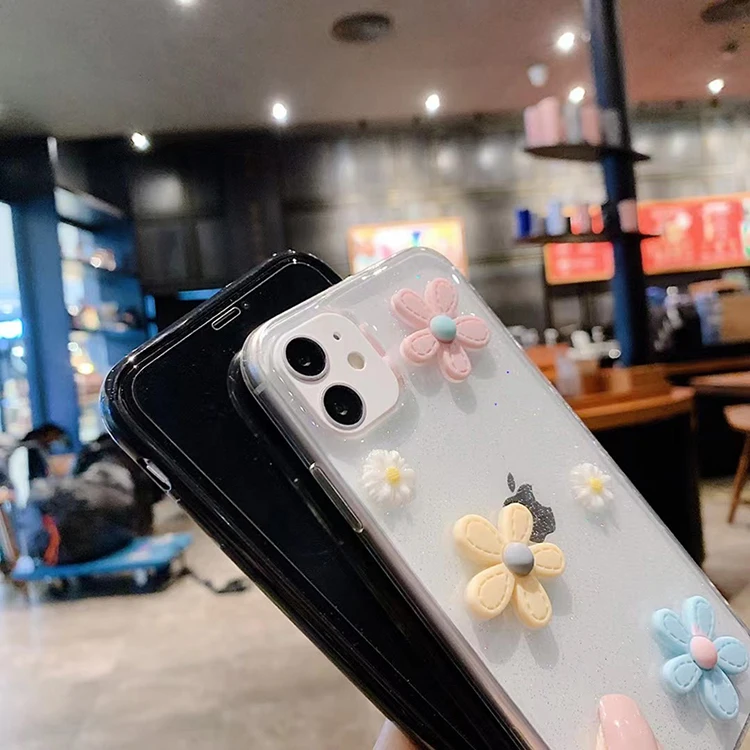 

Girls Bling Glitter 3D Floral Pressed Flower Phone Case For Iphone Case