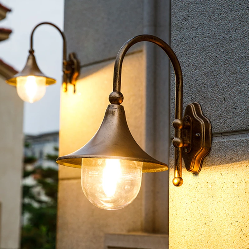 Antique exterior wall lights aluminum garden mounted lantern waterproof outdoor led wall lighting fixture