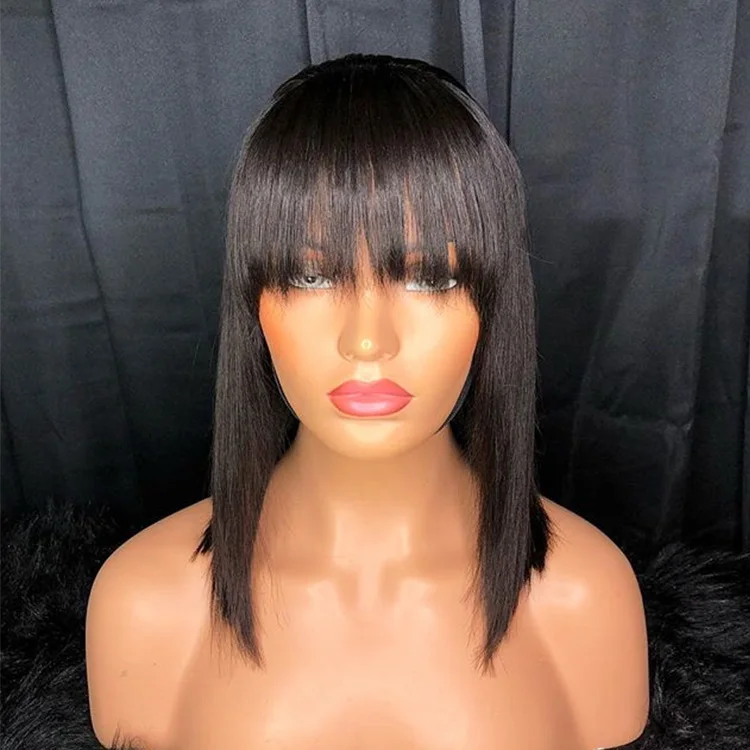 

Real Looking Cheap Virgin Brazilian Hair Bob Wigs Human Hair Lace Front Wigs Blunt Cut Bob Wigs With Bangs