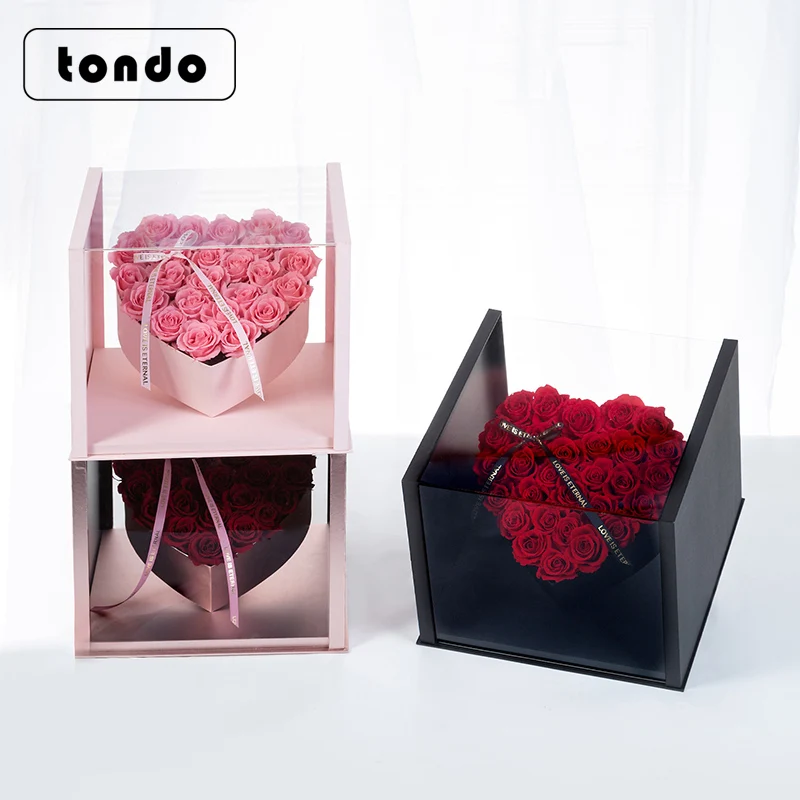 

Wholesale Heart Sharp Boxes Acrylic Flower Packaging Box For Rose And Soap Flowers