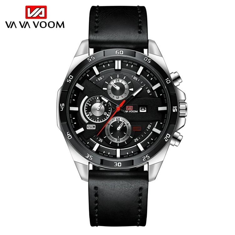 

VAVA VOOM VA-216 Stylist Quality Quartz Analog Watches Auto Date Calendar Leather Strap Watch for Men, As picture
