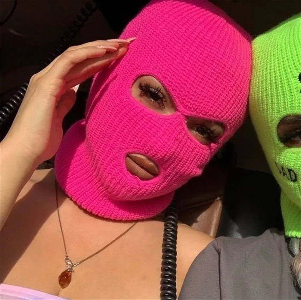 

3 Hole knitted full face cover mask adult winter warm knit full face mask, 9 colors