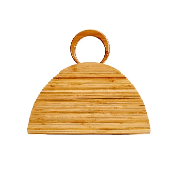

Natural Bamboo Clutch Bag Straw Woven wood Handbag For Women Hollow Out Basket Bag Round Handbag For Women Hollow Out